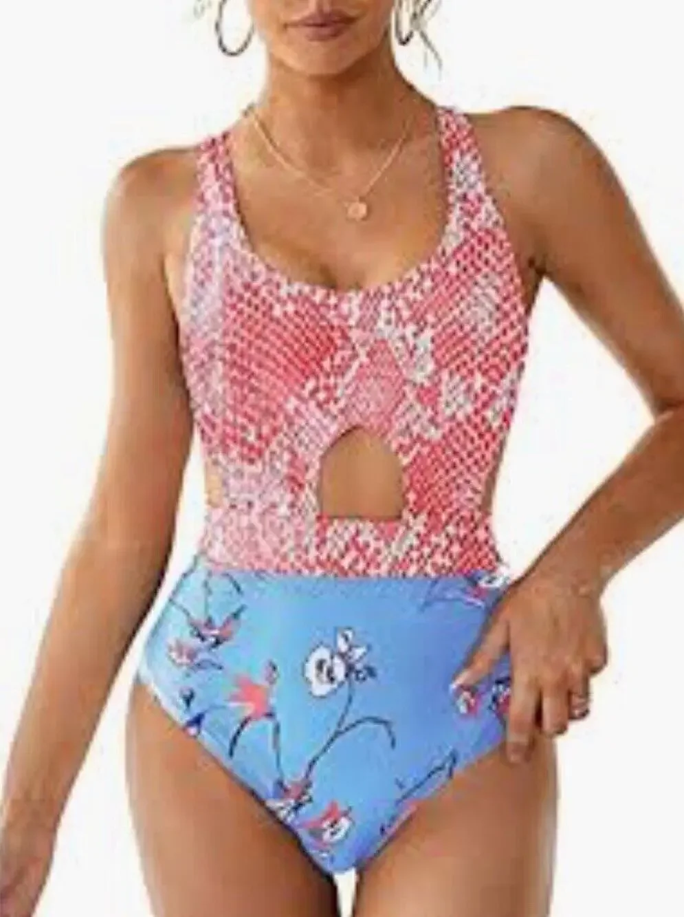 Mollybell Swimsuit Women’s Size S Beachwear One Piece Cutout Snake Print/Floral
